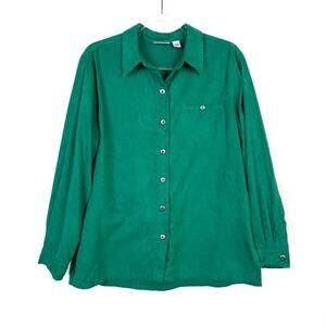 Chico's Design Vintage Kelly Green Long Sleeve Button Up Soft Polyester Womens L